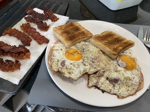Lunch: bacon and dippy eggs, and they were yummy