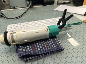 The 90min epoxy is curing (but, it immediately broke again as this plastic is not easy to glue this way)