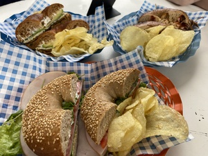 Brunch at Bagle Boys - our three bagles posed for a picture before being inhaled :)