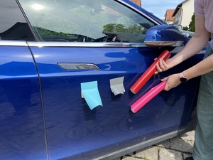 Marina and I are curious which color logo would look best on Tessa. Blue? Grey? Red? or Hotpink? Vote in the Mastodon and Twitter posts in today's journal entry!