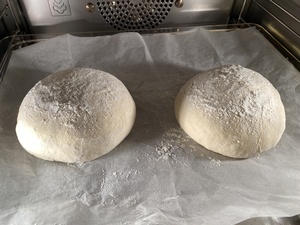At 01:30 I formed and set the boules into the oven for a second rise.