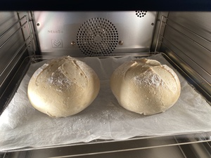At 02:15 the loaves have been baked for 40min at 150C, this makes them prebaked, and ready for a second final bake at 225C later. You can freeze them like this for months!