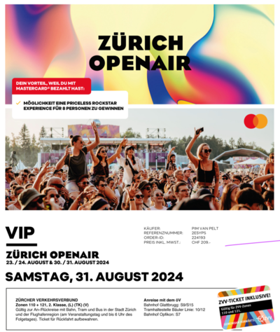I buy myself a VIP ticket to Zurich Openair on August 31st