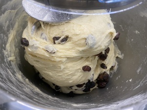 A chewy dough which is chock-full of raisins