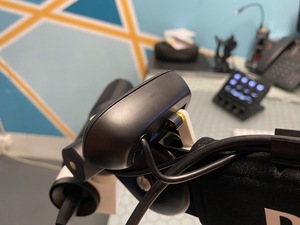 The Logitech webcam on the Rode microphone boom.