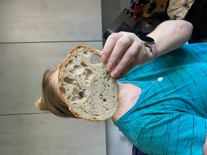 Lunch time: the bread Aad and I baked has really nice holes, and I like!