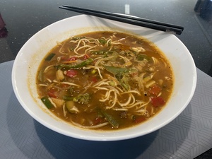 A tasty miso and beef ramen, made from leftover veggies