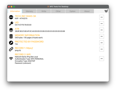 NFC Tools showing my first ever written nTAG215