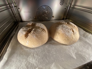 The two loaves of bread baked themselves on a timer!