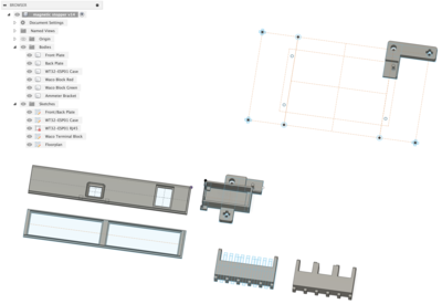 The fusion design - top right has what I call the floorplan, with the individual screw holes and pegs of the chassis. THe other things are the parts that go within.