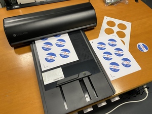 A picture of the cutting station. After I figured out why the cuts were offset, the Cameo did a perfect job cutting all 90 pins, yaay!