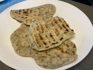 I made flatbread for the plant-based gyros (which, speaking as a meat-eater, is really good)