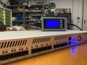 I test this Mikrotik CRS317 switch for Antonis, it's coming in at 14.2 Watts idle. Hoping he'll be able to put it at NIKHEF in October.