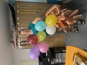 Marina and I inflate (and later blow up) several balloons for Moeke and Pepe, whose birthday is two days apart.