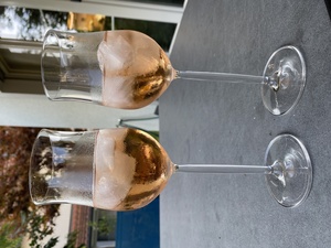 We enjoy a glass (just one, today!) of ros&eacute; wine