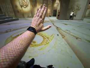 You can see the pixels from the ovehard projectors on my hands - it looks like I'm wearning stockings!