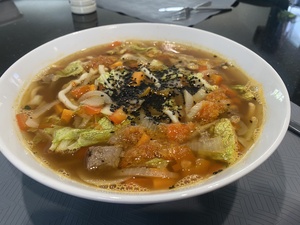 A tasty bowl of Beef Udon with sesame seeds on top. Super delish lunch!