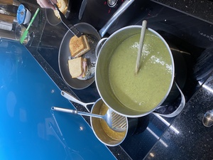Simple cheese melt toastie and zucchini soup (with balls!)
