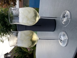 We are listening to some music on my fancy bluetooth speaker; we do this while drinking a lovely white wine.