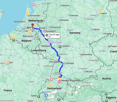 The route we took from CH, through DE and to NL.