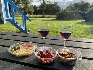 Our aperitif today is a selection of olives, meats and cheese; paired perfectly with a good glass of tawny port.