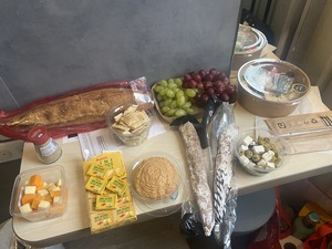 Our spread for the evening - cheese, sausage, bread, tomato, olives. We watch the presidential debate. I'm thankful there will be only one of these ...