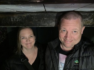 The ships in those days were pretty low. Marina just fits under the beams, and I just fit under the ceiling.