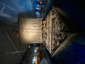 The original Kon-Tiki raft made out of twine and balsa wood. It crossed the pacific from Peru to Polynesia!
