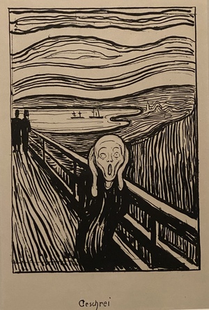 The Scream, perhaps Munch's most famous painting. Here: a lithography