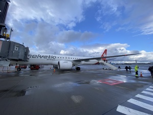 Our micro airplane is an Embraer E195 flying LX1211 to Zurich, Switzerland