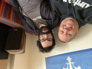 A selfie with Alarig on Cl&eacute;ment's couch in Paris, France.