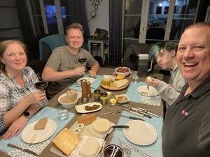 Enjoying a cheese plate with Tim, Quinn and Marina in the evening.