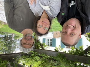 Selfie of Brad, Cristina and I; under the pergola (or: gazebo) in their back yard