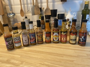 This is the lineup of hot sauces we ate today - we re-ordered them post-factum.
