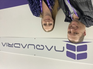 A selfie with Marina under the Naquadria logo in the hallway leading to their first datafloor called DC-A