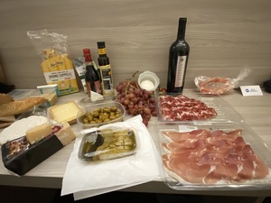 The spread for tonight - all found at the Eataly shop around the corner