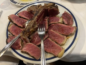 The beautiful Steak Fiorentina that Marina and I shared, at Hostaria Terza Carbonaia in Milan, Italy