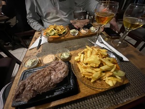The Petit Rapha&euml;l, with a steak on a hot stone. It's good, and at a very affordable price.