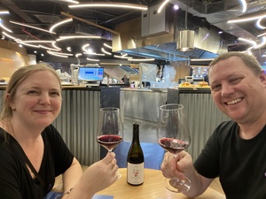 At the airport, we go 'Baby, one more time', and drink a wine from Priorat.