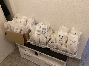 All the baggies of candy for tonight's trick-or-treating. We expect many kids.